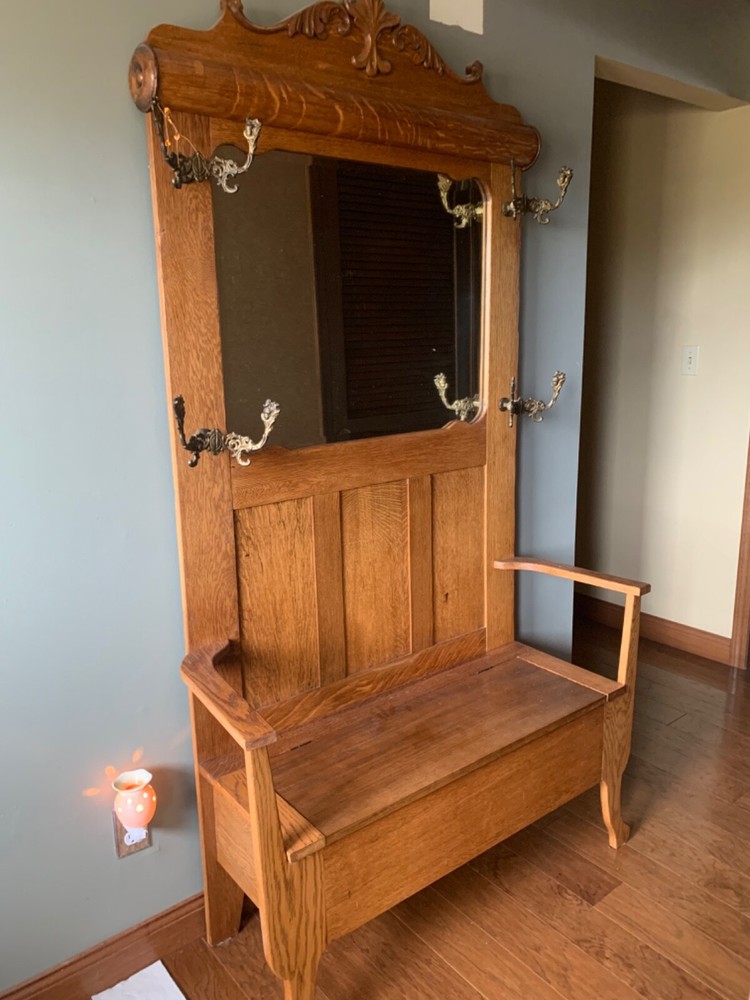Antique Hall Tree all wood with mirror
