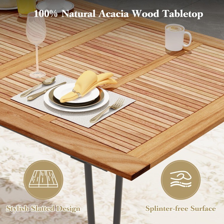 86.5'' Backyard Rectangular Dining Table w/ Acacia Wood Tabletop & Umbrella Hole
