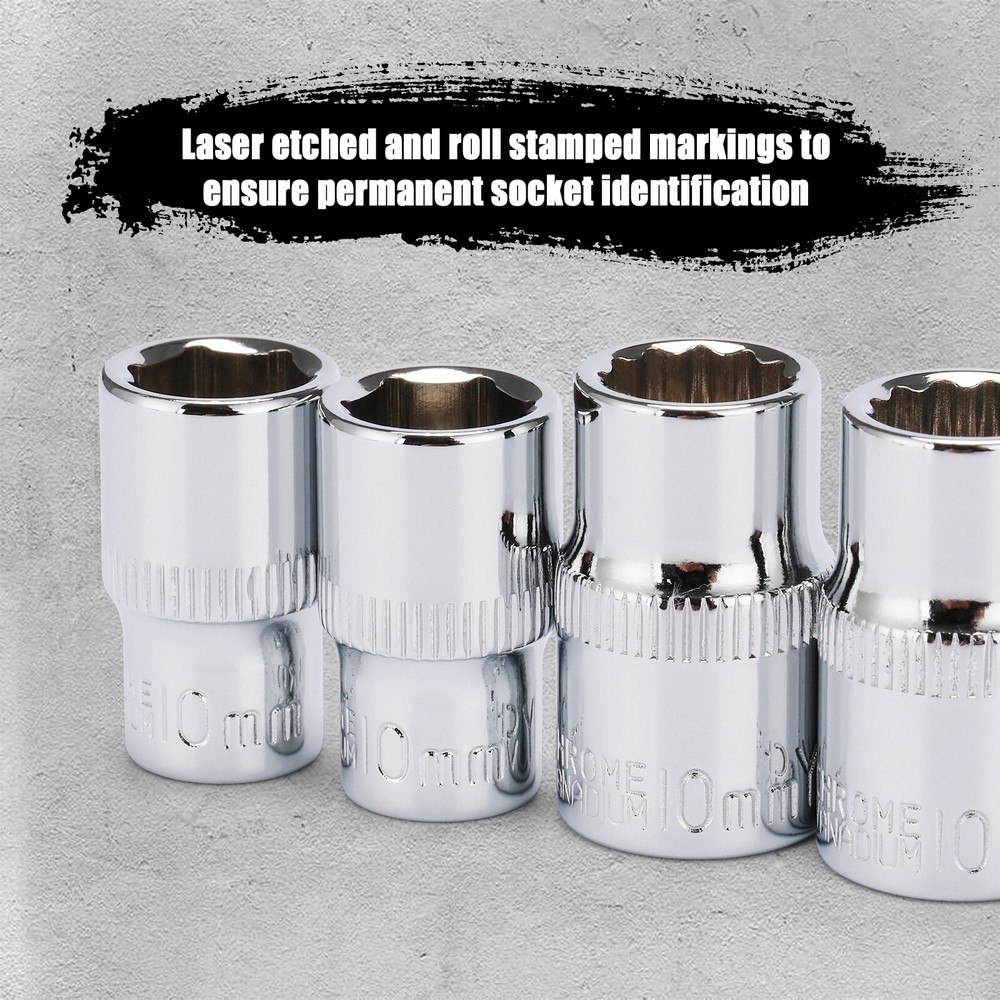10 Pieces 10mm Impact Socket Set, 1/4" & 3/8" Drive, Deep & Shallow Chromed