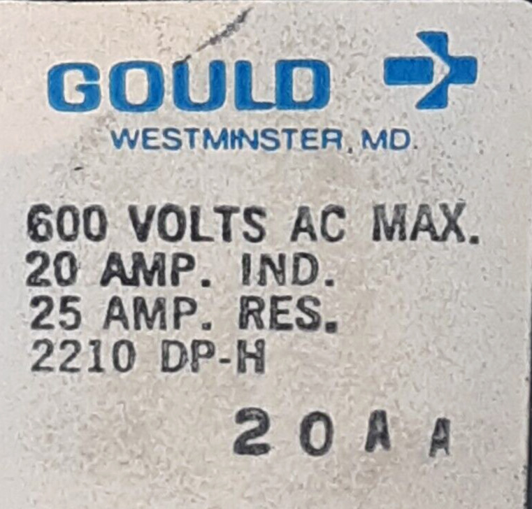 Gould 2210 DP-H 20AA Contactor - BROKEN PLASTIC
