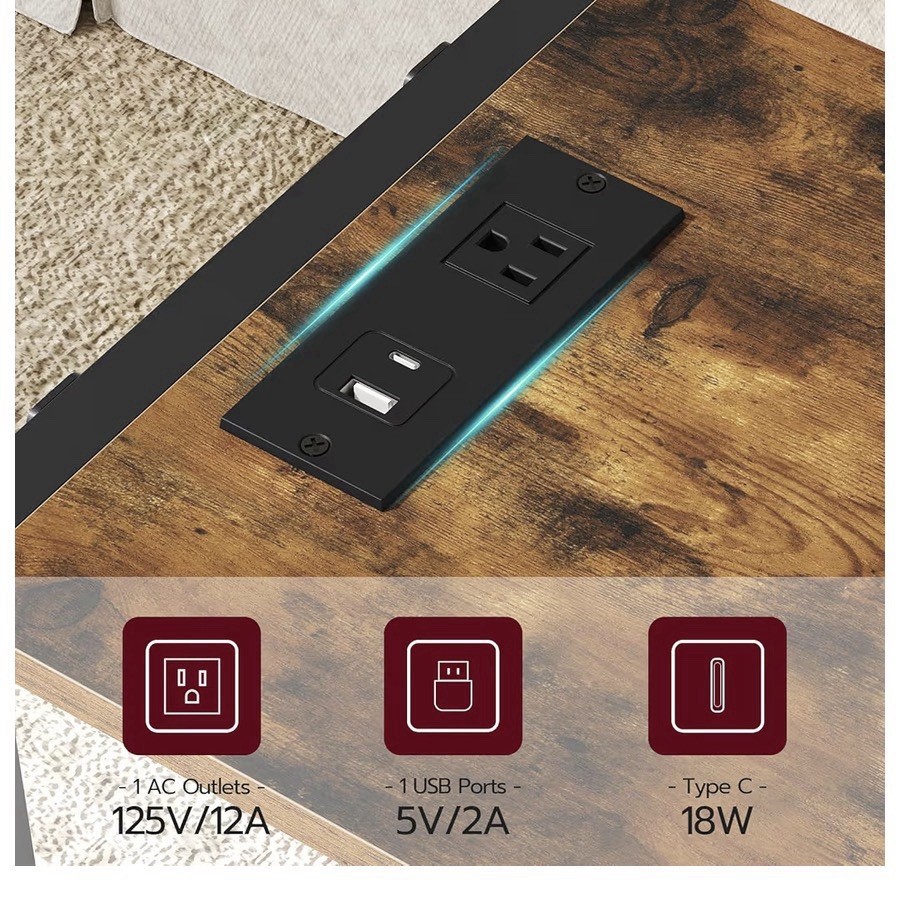 Height Adjustable Computer Tower Stand with USB Charging Port & Locking Wheels -