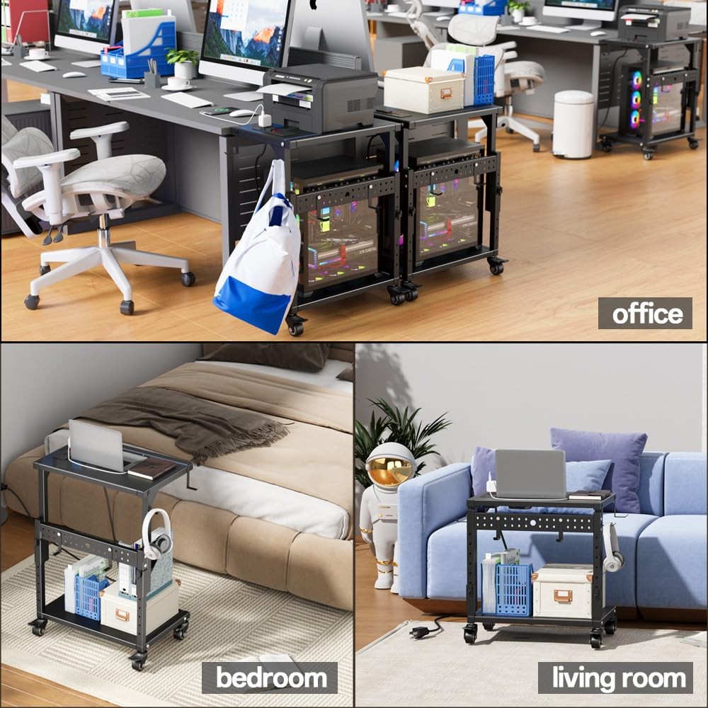 Computer Tower Stand with Power Outlet, 6 Level Height Ajustable PC Tower Sta...