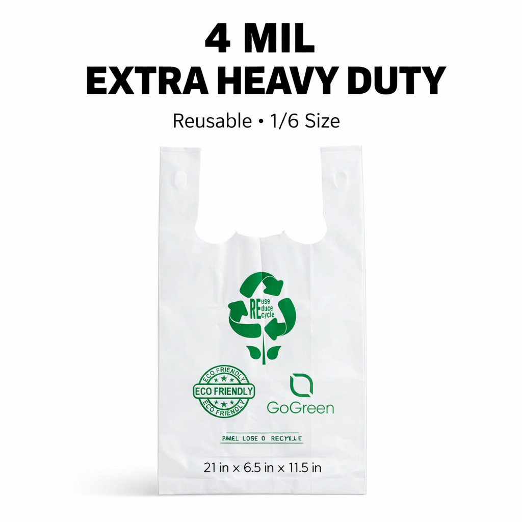 Extra Heavy Duty 1/6 21 x 6.5 x 11.5 4.0 mil T-Shirt Plastic Grocery  Shopp Bags