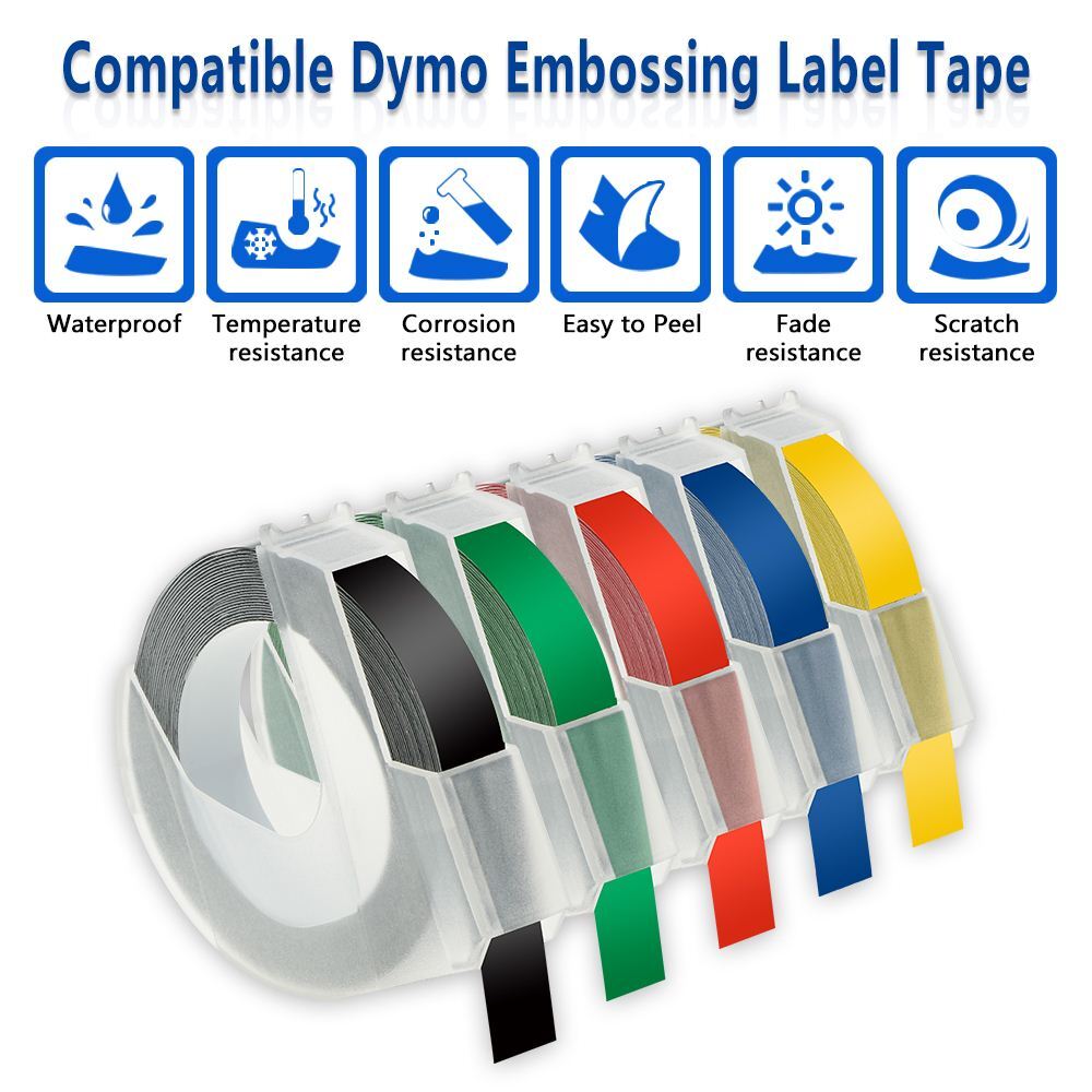 3D Plastic Embossing Label Tape Refill 9mm for DYMO 12965 1610 Motex Label Maker