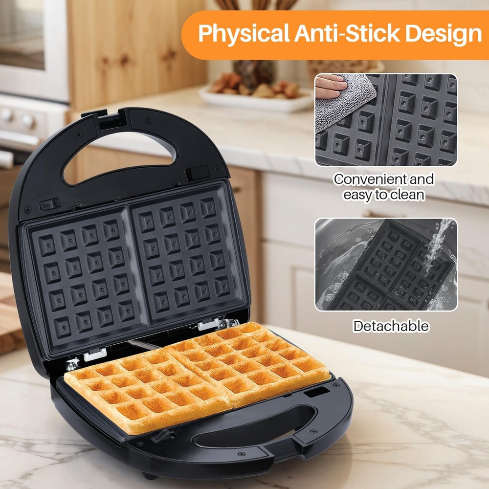 3-in-1 Waffle Maker with Removable Plates, Breakfast Sandwich Press Precise 2...