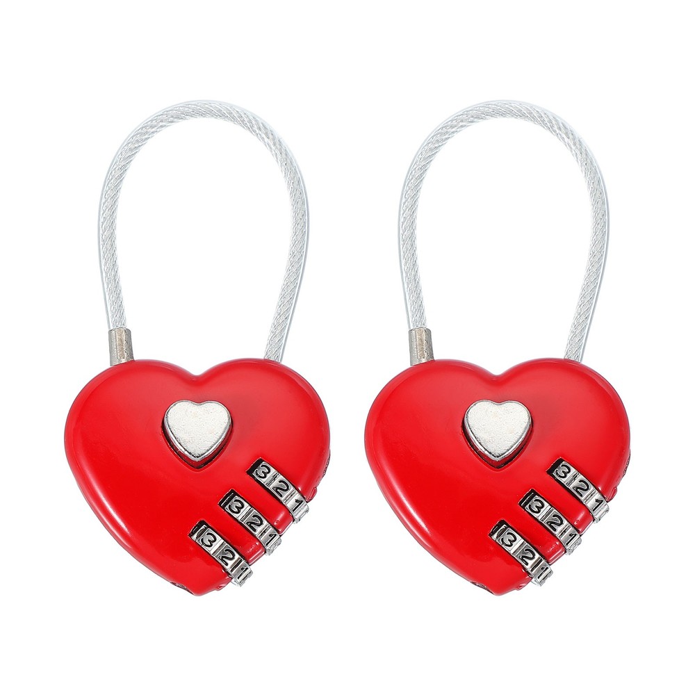 2 Pack Heart Padlock Heart Shape Love Lock Combination Lock Locker Locks Red