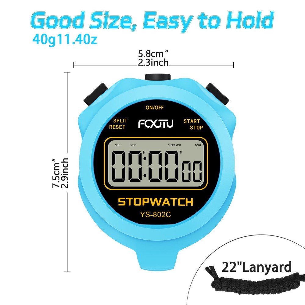 FCXJTU Digital Simple Stopwatch Timer, No Bells, Alarm, Basic Blue