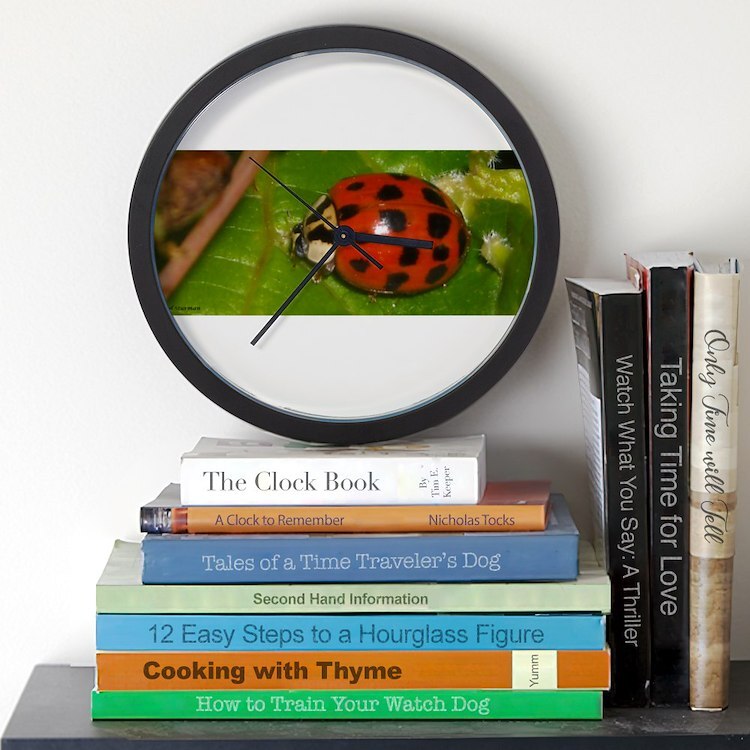 CafePress Ladybug On Leaf 10" Wall Clock (484130662)