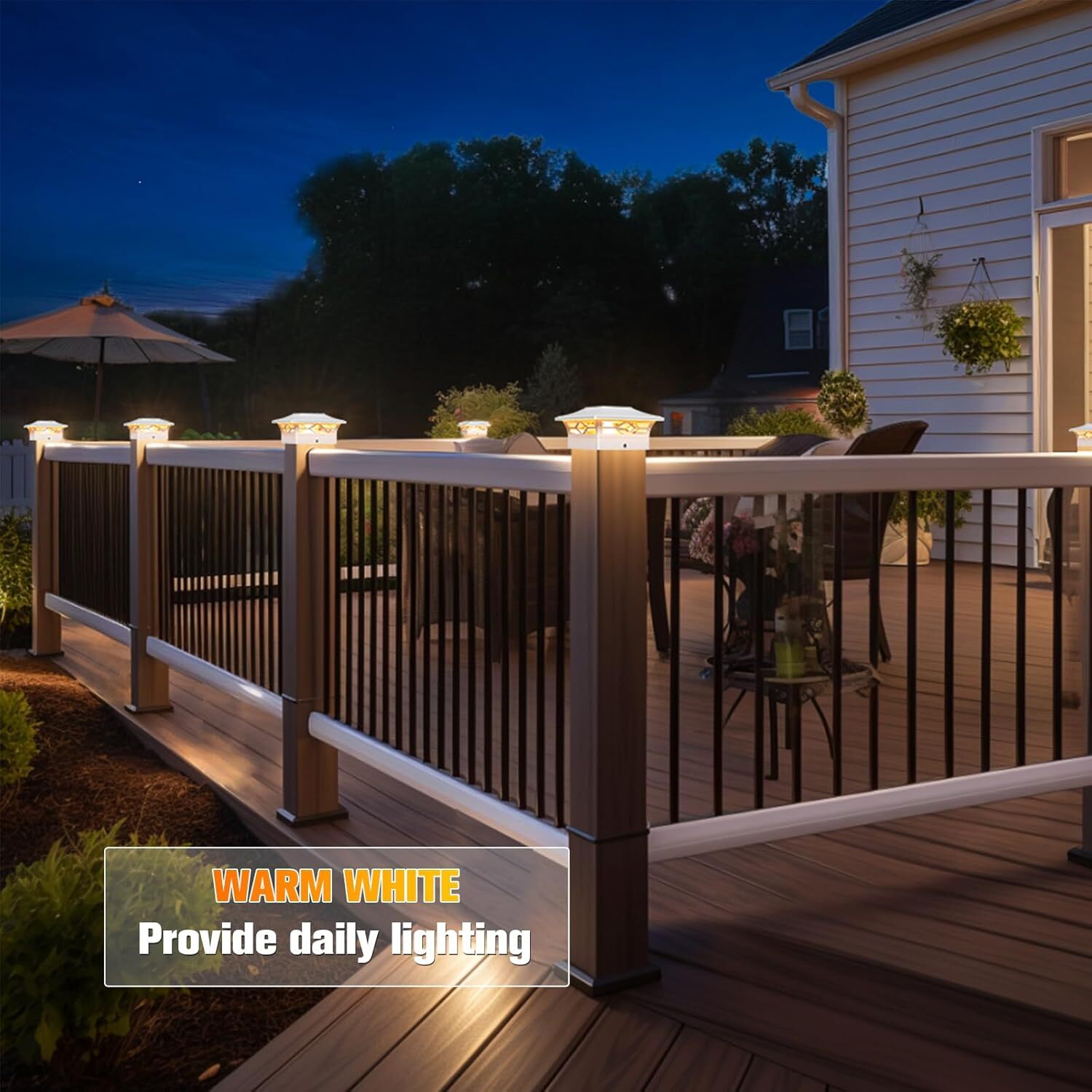 RGB Cool Warm LED Outdoor Solar Powered Deck Post Light Garden Cap Square Fence