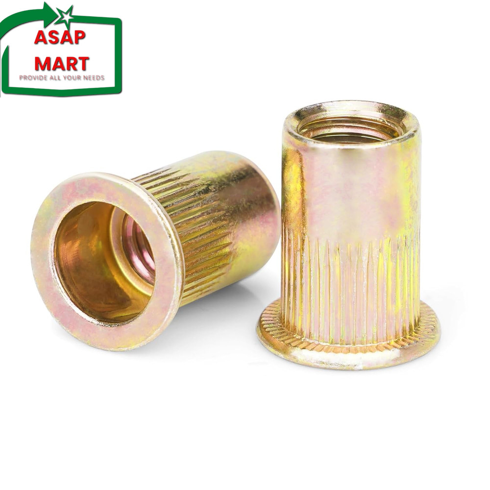 100Pcs #6-32 UNC Rivet Nuts, Carbon Steel Flat Head Rivnut Threaded Insert Nut,