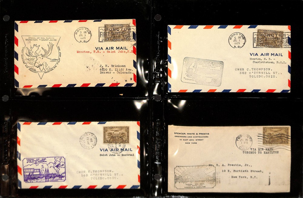 Canada Stamp Collection, Cacheted 1st Flight Covers, 1928-1929, 10 Different