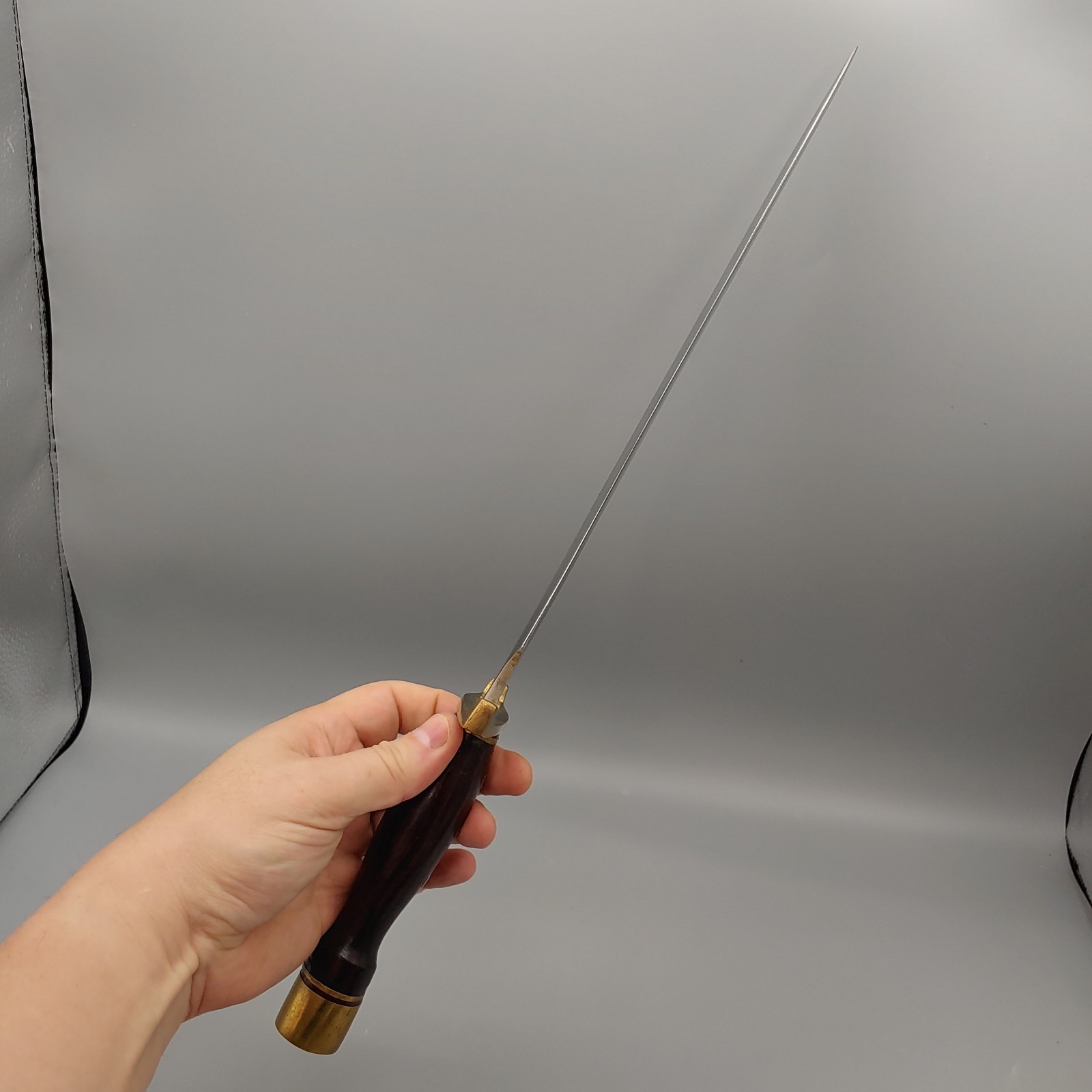 VTG Custom Arkansas Toothpick Knife Dagger w/ Sheath 19" walnut/brass handle 12"