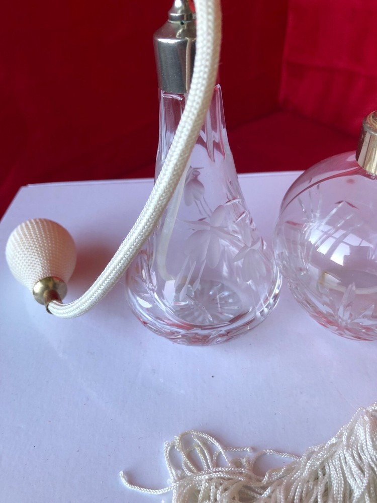2 x Stuart Cut Glass Perfume Atomiser Bottles Stuart Crystal