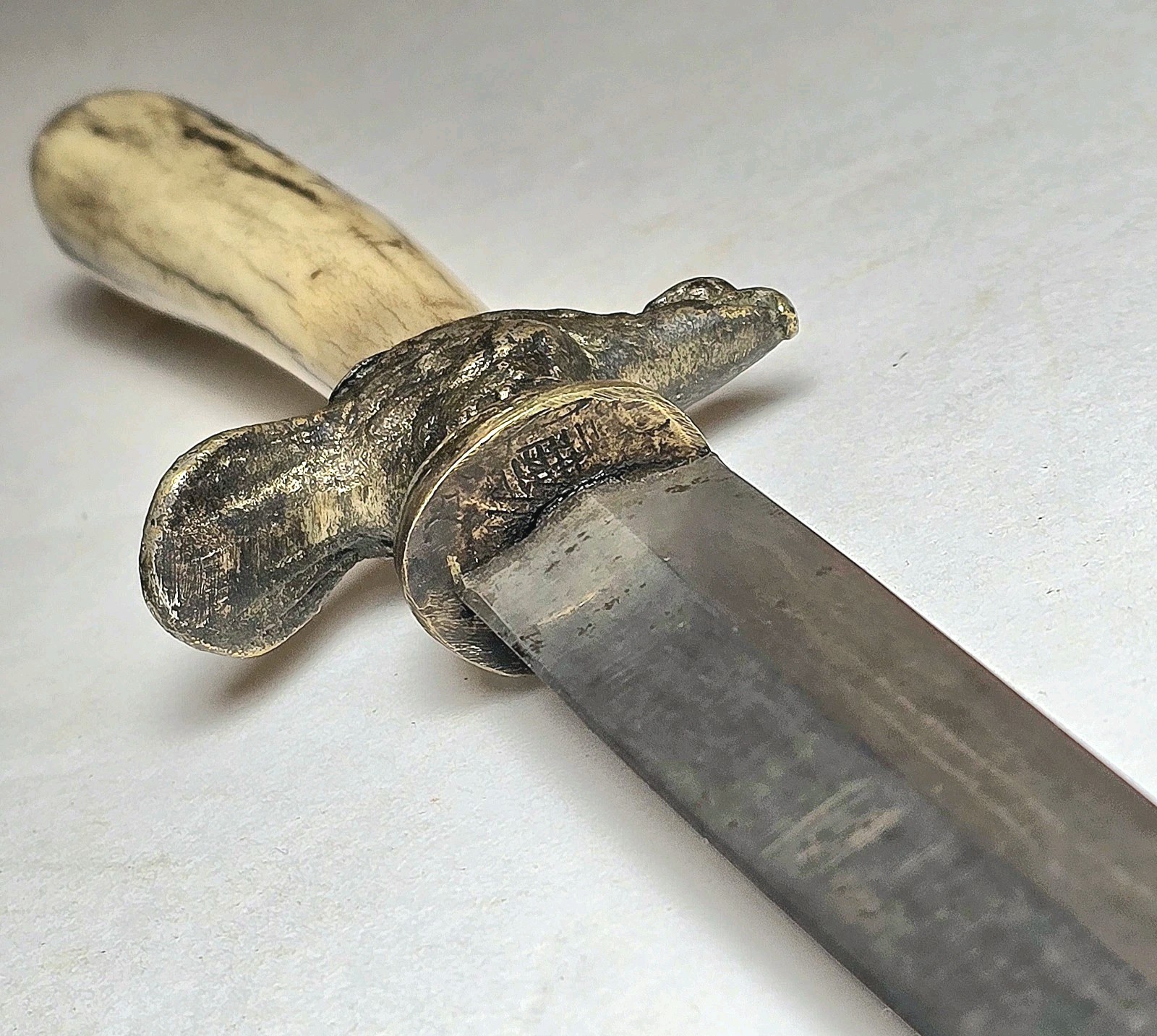 Antique 19th.c. Hand Made Antler Handled Dagger Of Likely American Origin