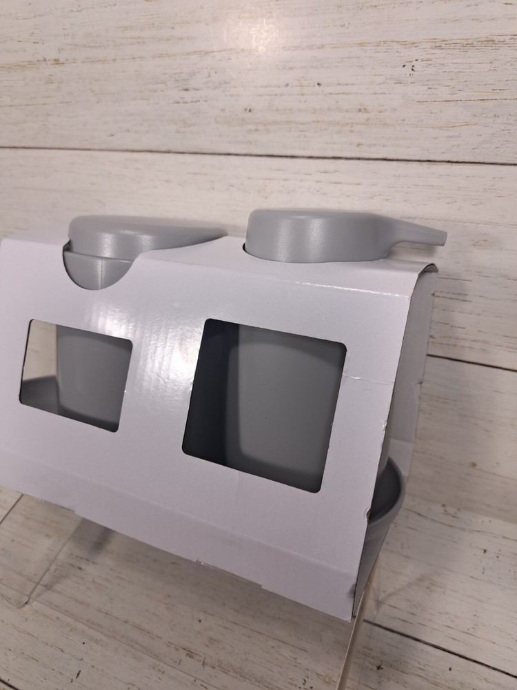 Bathroom Soap Tray & Pump Bottle Gray Bath Bundle Set & Canister 3pc Set Colleg
