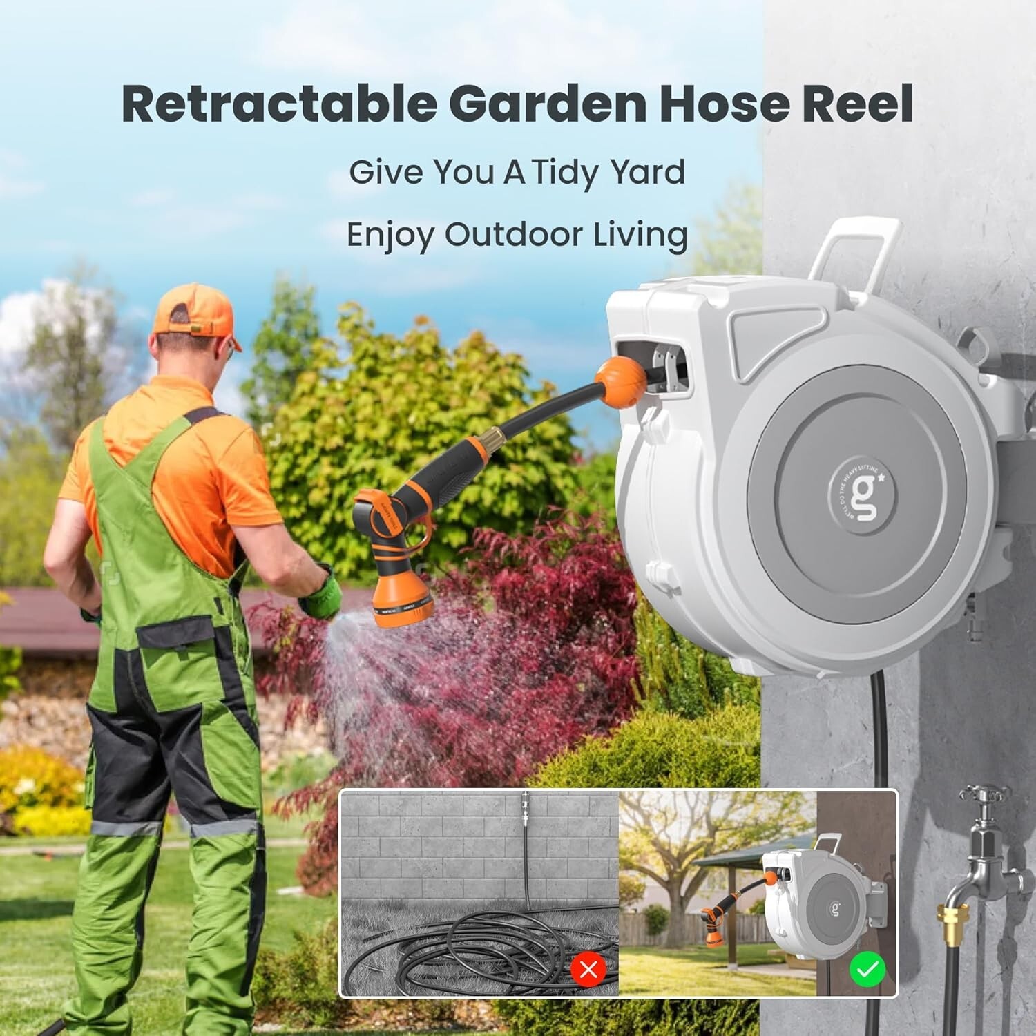 Giraffe Tools 1/2 in. x 65 ft Retractable Garden Hose Reel