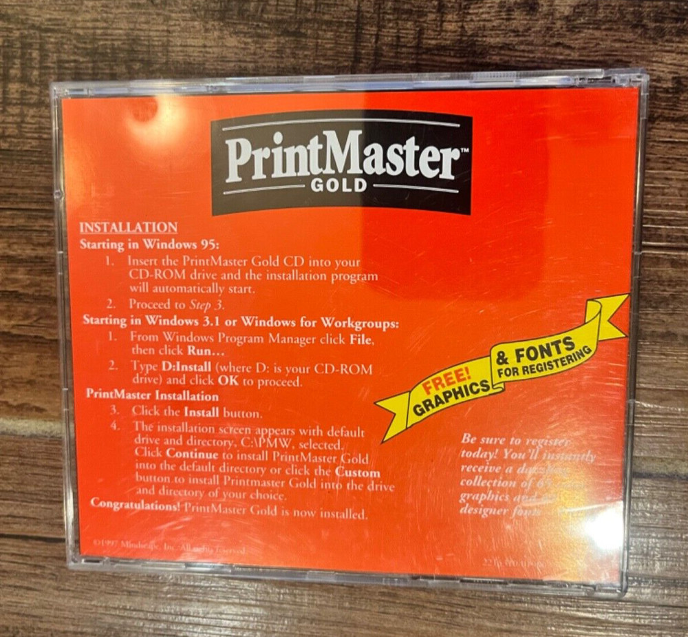 PrintMaster Gold Deluxe 4.0 Program CD + 2 Art CD’s 1997