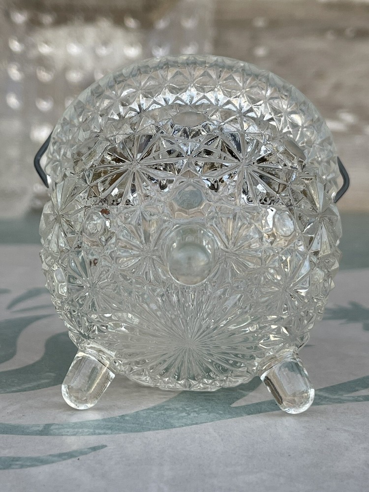 Wright/Smith Glass Daisy & Button Clear Square Plate Mini Pitcher 3 Toed Kettle