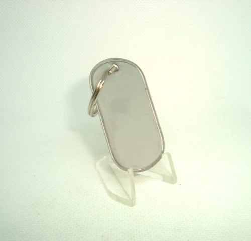 Military Style Rolled Edge Dog Tag Silver Matte (Dull) Finish + 1" in. Key Ring