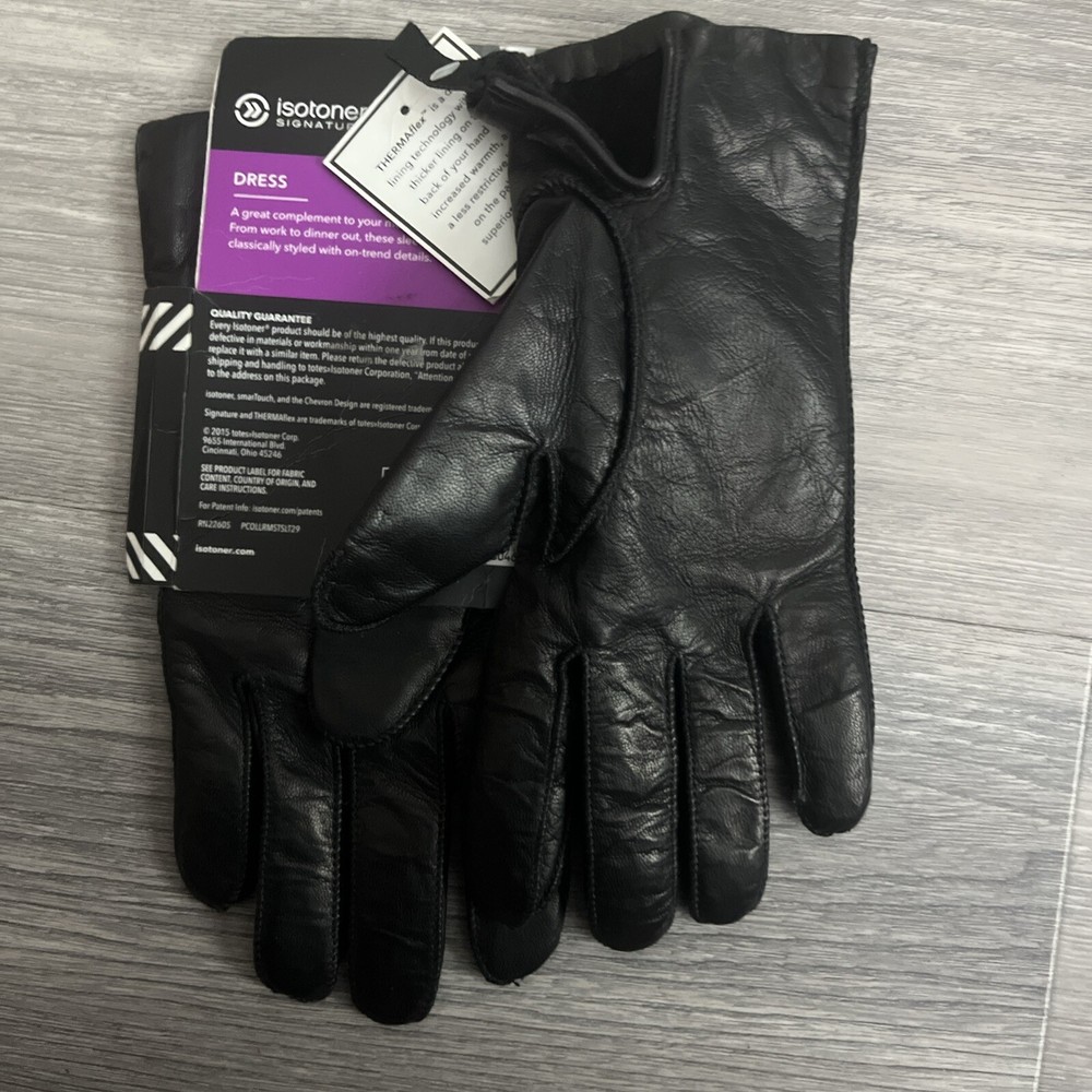 Idotoner Men Gloves Black Size M Genuine Leather Outer Polyester Inside