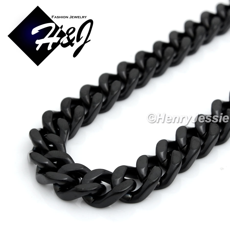 7.5"-11"MEN Stainless Steel WIDE 9mm Black Plated Cuban Curb Link Chain Bracelet