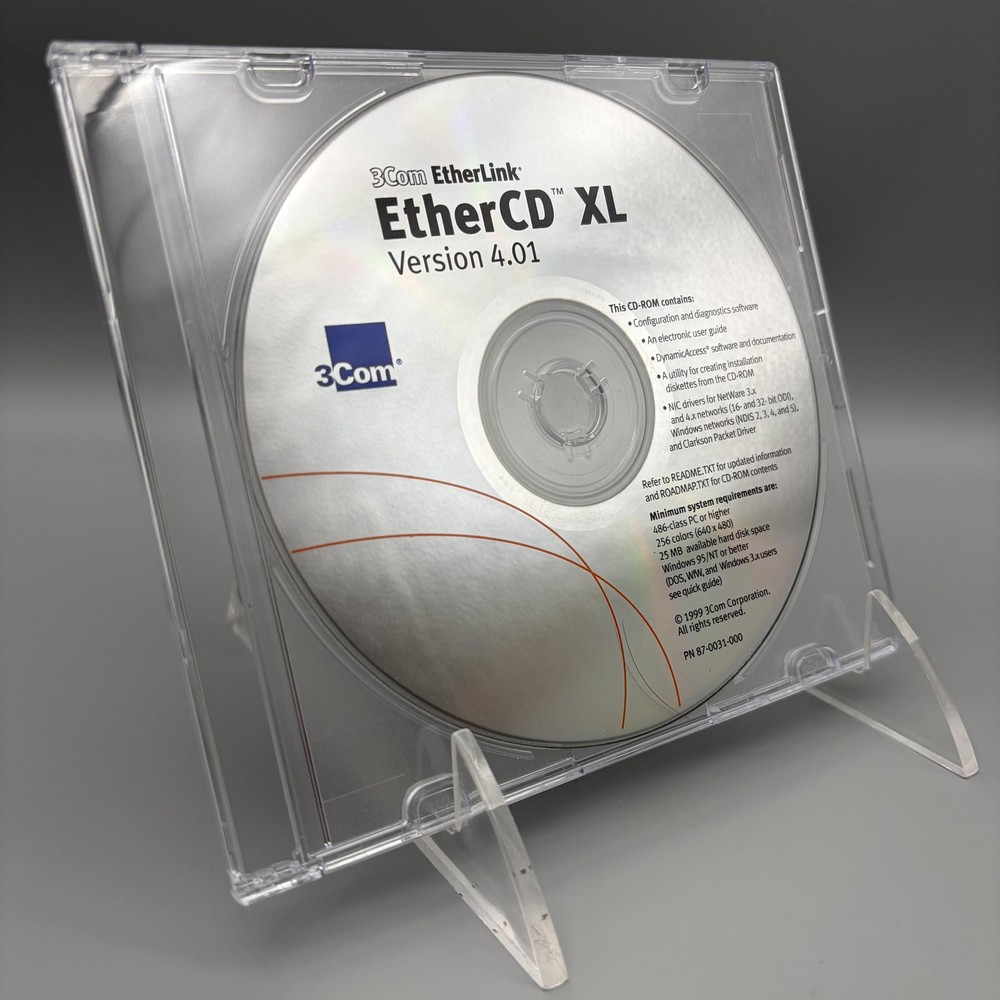 Vintage 1999 3Com EtherLink EtherCD XL Ver 4.01 Drivers Update CD-ROM Software