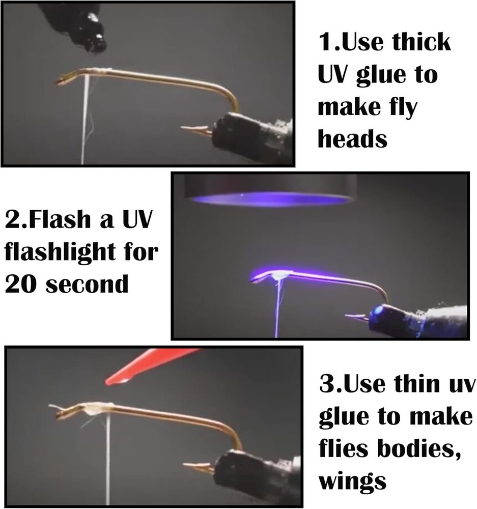 Fly Tying UV Resin Three Formula Thick,Thin and Super Flex Fly Tying Head Cem...