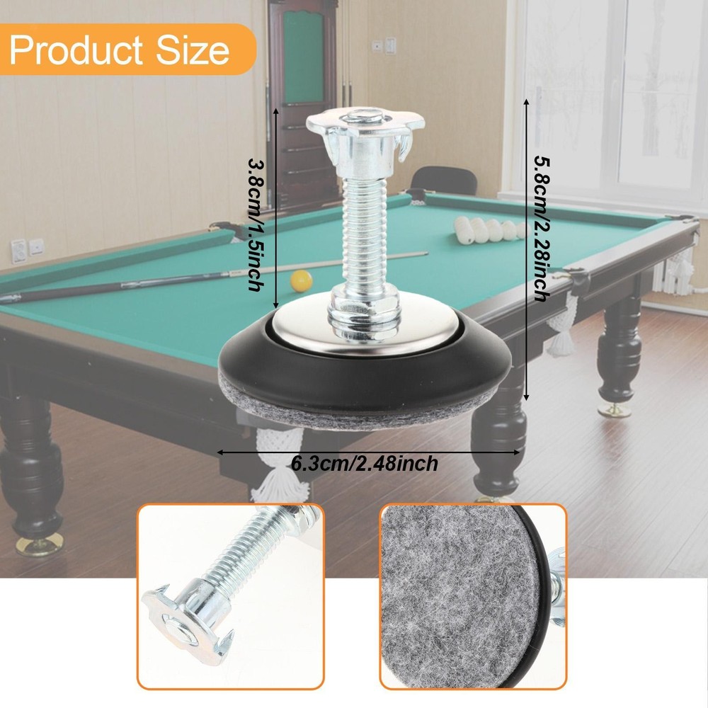 4x Pool Table Leg Levelers Leveling Feet Hardware Enhanced Stability Replace
