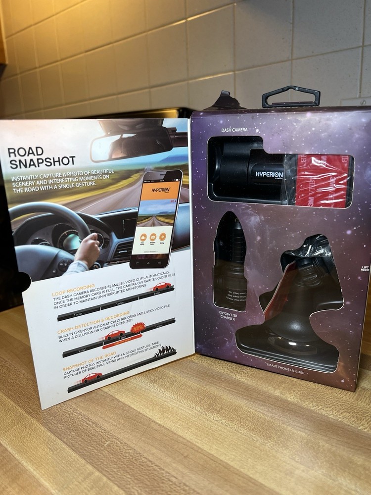 NEW open box HYPERION Gesture Snapshot Dash Camera w/ Crash Detection 1080p WIFI