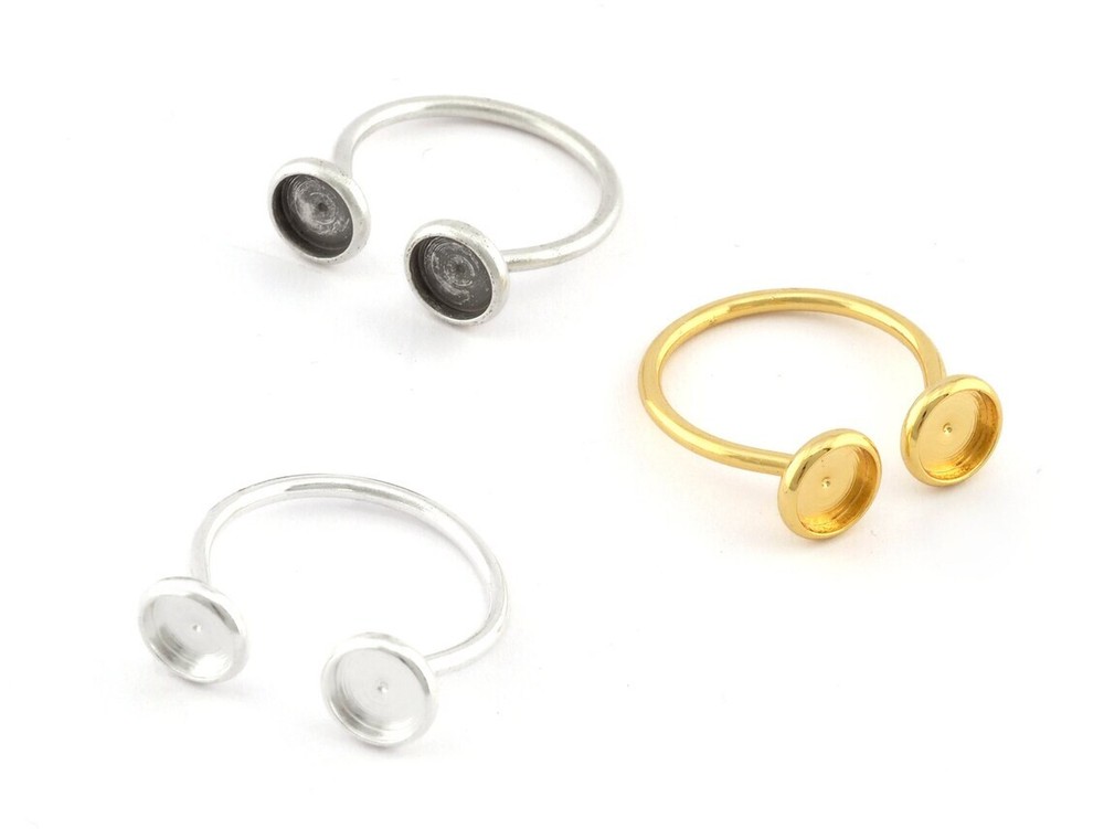 Dual Round Ring Blank, Adjustable Ring Antique silver, Shiny gold-silver 5201