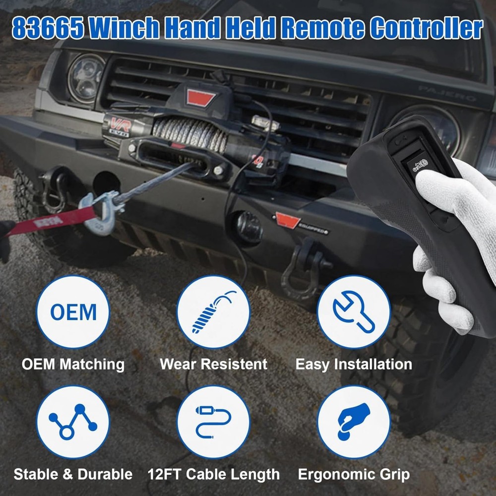 For Warn Winch Remote Controller Hand Held 12ft Cable M8000 M10000 M12000 VR8000
