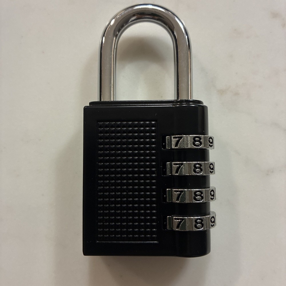 Padlock 4 Digit Combination Lock, Resettable, Black NEW