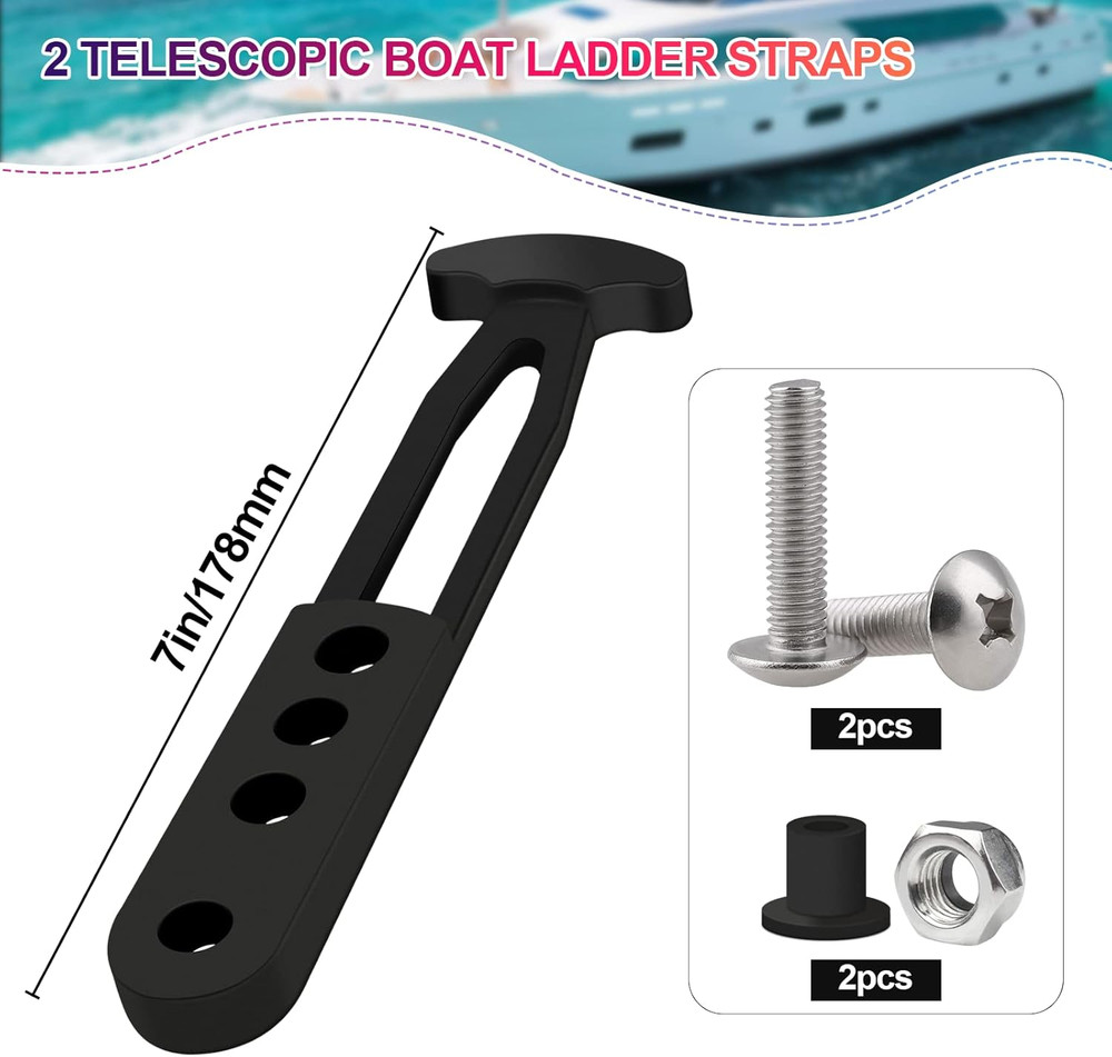 2 Pack Boat Telescoping Ladder Rubber Strap, Boarding Fixed Lock Belt Adjustable