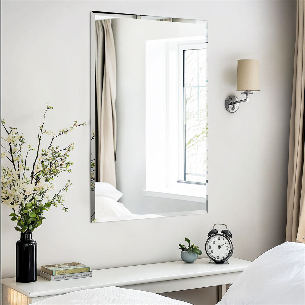 Rectangle Frameless Beveled Mirror for Bathroom Vanity Entryway Home Wall Decor