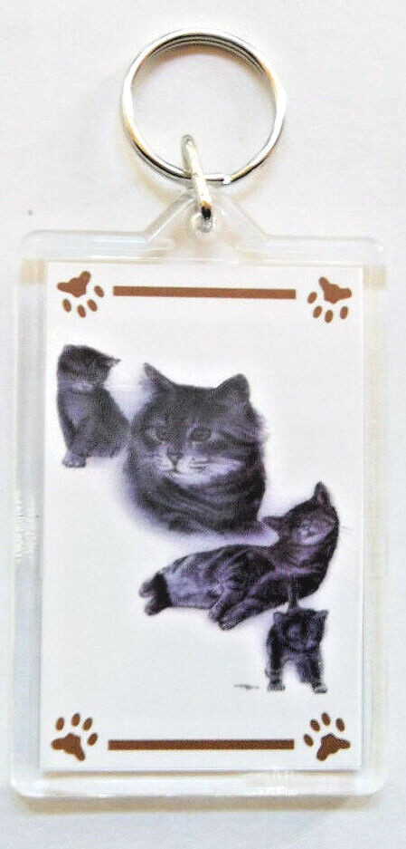 Grey Tabby* Cat Keychain 2"x 3" ~ New