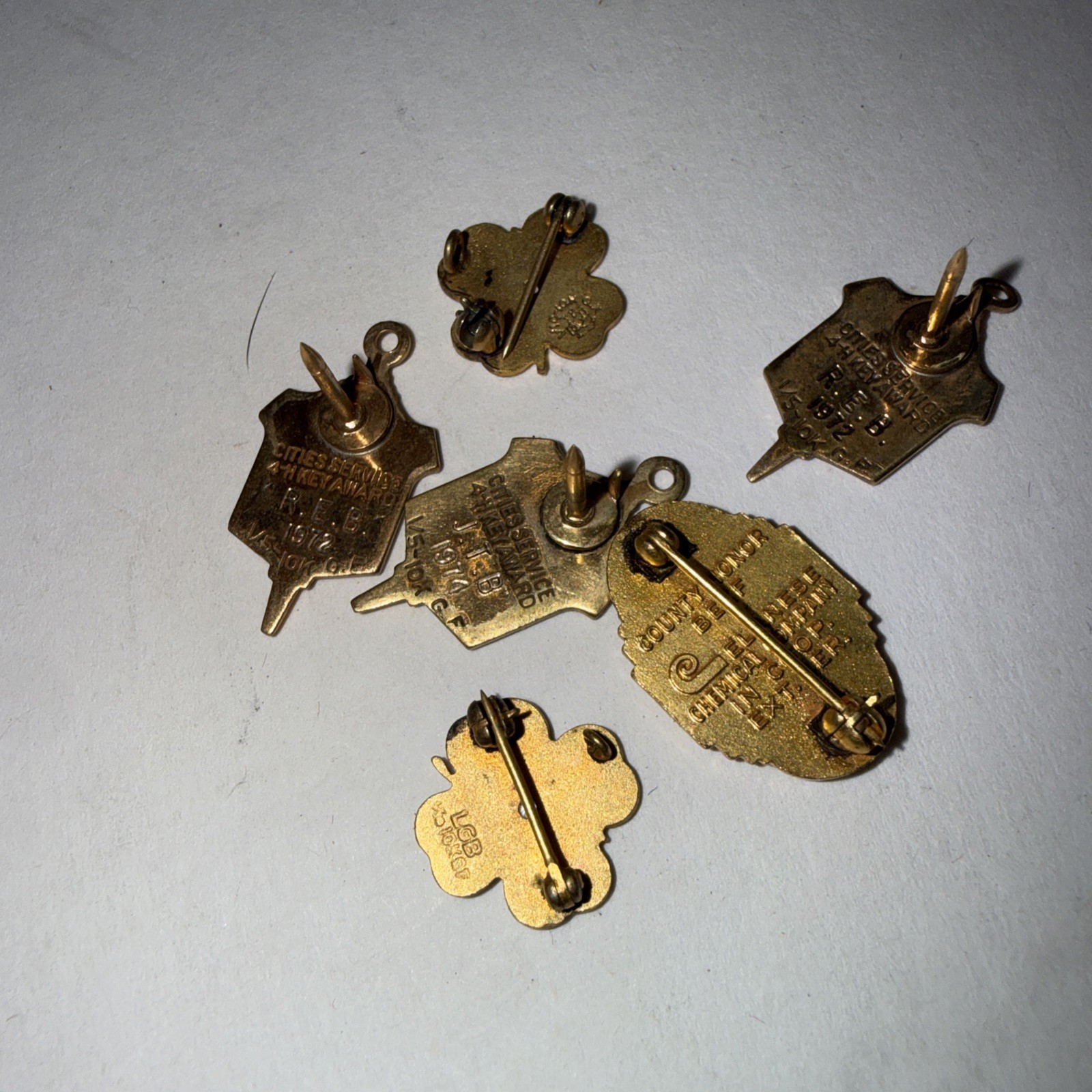 Vintage 4-H Club Pins Lot Of 6 HTF Gold Filled Pins 1-20th 10k