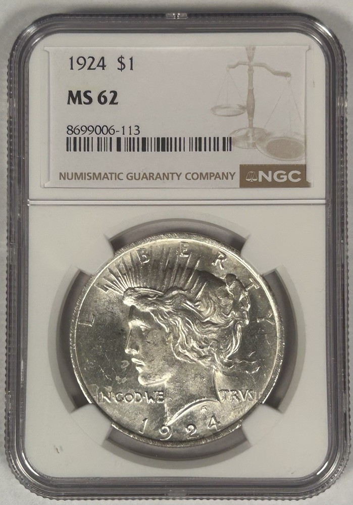 1924 Peace Silver Dollar Coin NGC MS 62