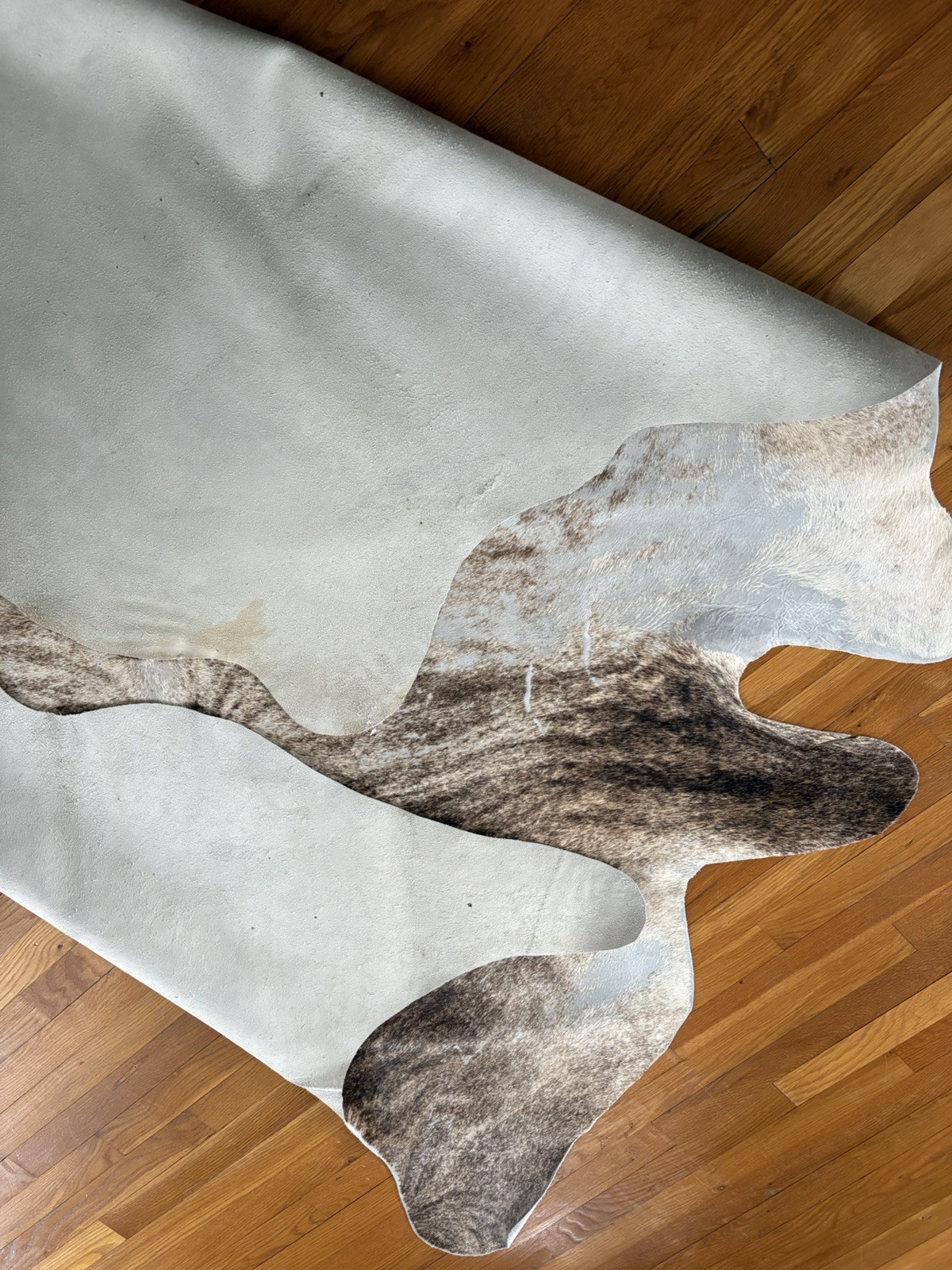 Brindle Gray Beige Natural Cowhide Rug 6 ft × 5.3 ft B.S. TRADING