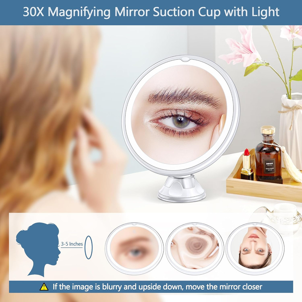 Magnifying Mirror with Light 30X, Lighted Makeup Mirror 30X for Precision Makeup