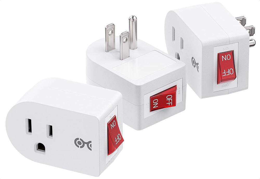 [ETL Listed] 3-Pack Grounded Outlet Switch with on Off, Plug Switch on Off, Sing