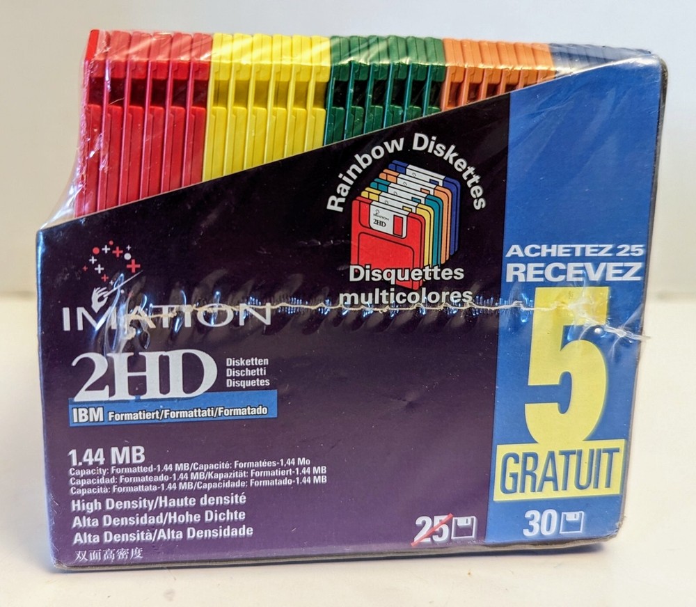 Imation IBM 30 Formatted 1.44MB Rainbow Diskettes New Sealed
