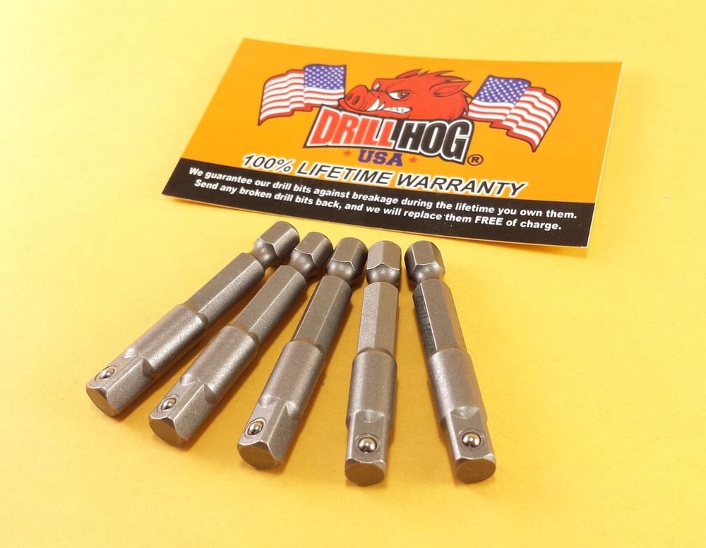 Drill Hog® 1/4" Socket Adapter Hex Shank Impact Driver Bit 5Pc Lifetime Warranty