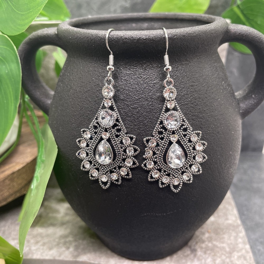 2.5” Silver-tone Boho Retro Earring Set Drop Dangle New Free Ship B6357