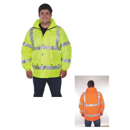 Rain Jacket, Polyester, Class 3 R, Green, L, C16720g L