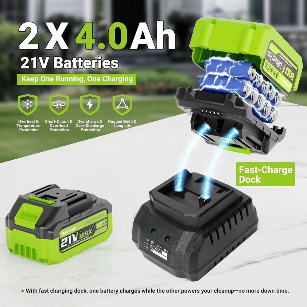 Battery Powered Leaf Blower with 3-Speed Modes & Ergonomic Design - 3.7 lbs