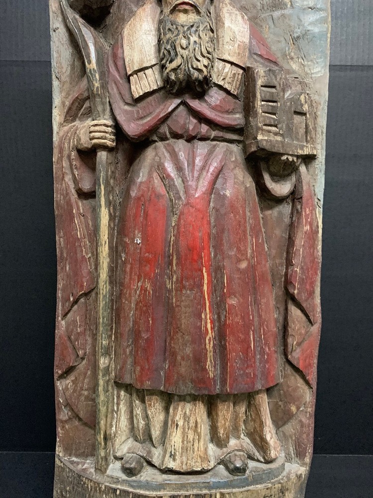 LARGE CARVED WOOD RELIGIOUS POLYCHROME SAINT AUGUSTINE PLAQUE