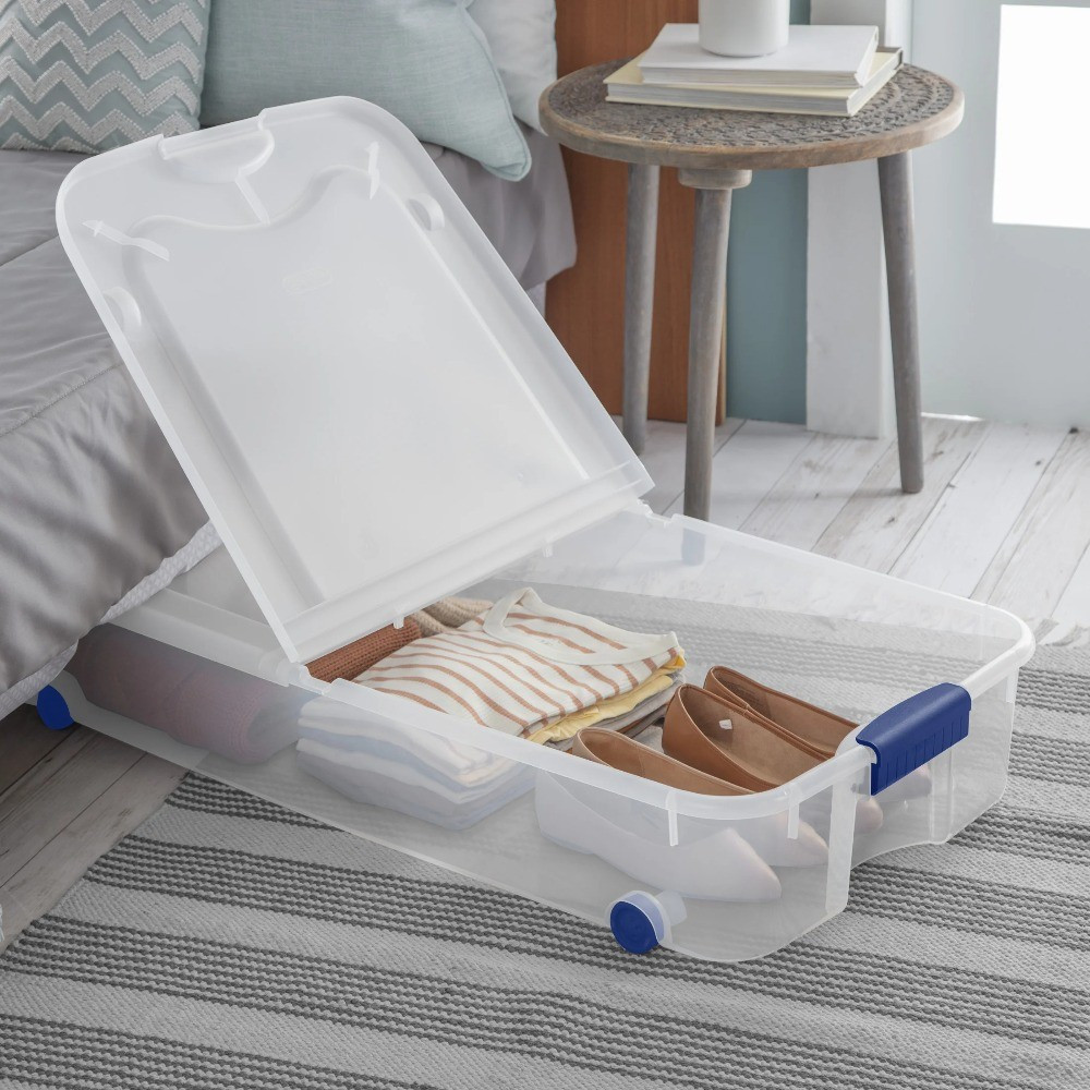 Storage Bin,66 Quart Clear Underbed Storage Container with Latch Lid and Wheels