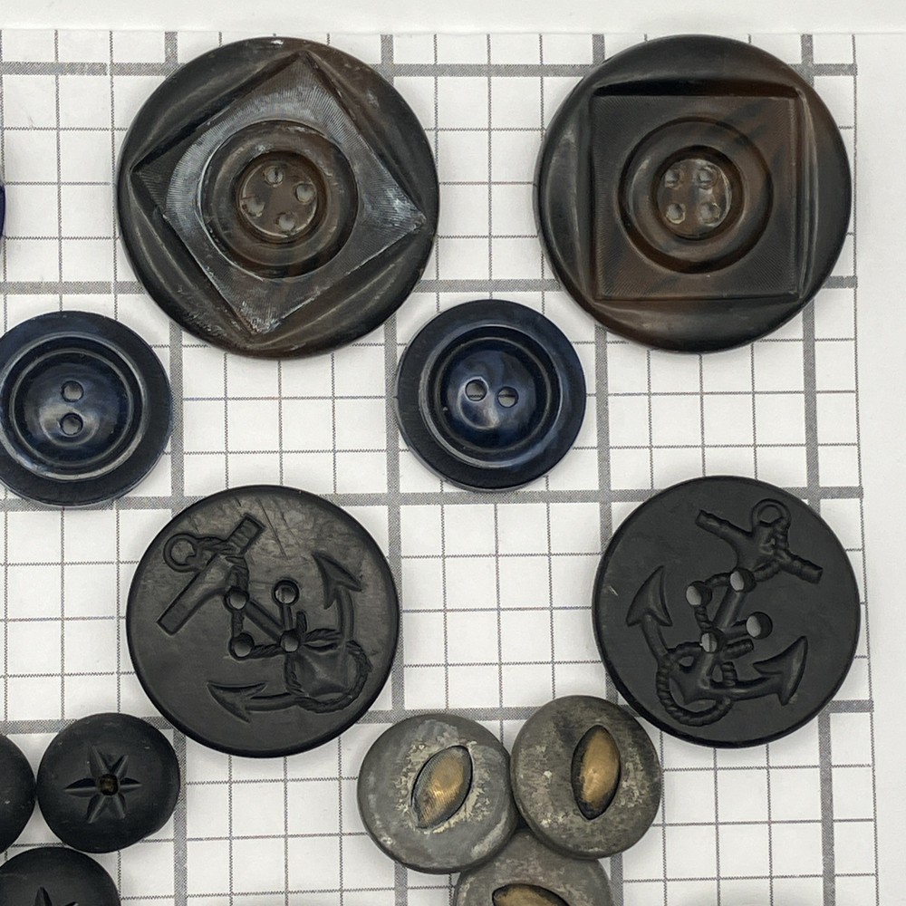 Antique Vintage Button 30 Piece Lot Multiple Sets Grey Blacks