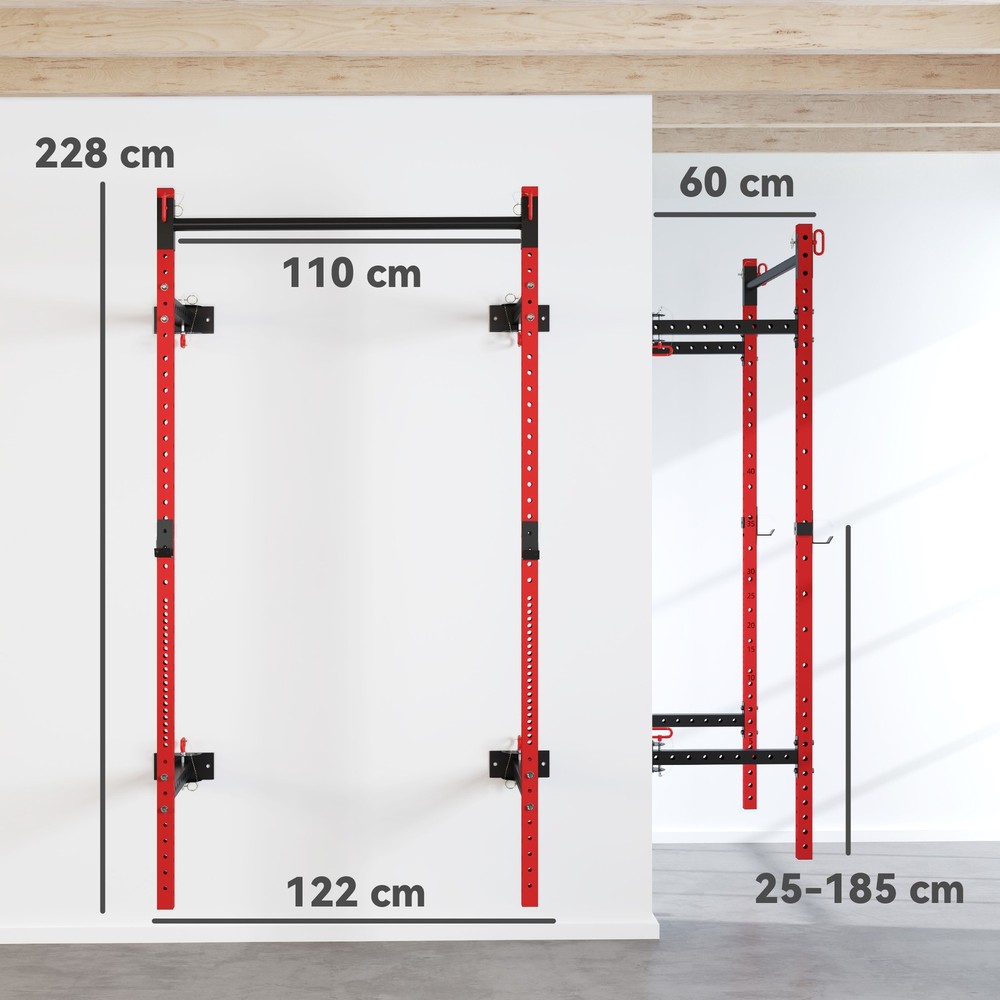 Folding Wall Mount Power Rack - 1000lb Capacity, 17 Adjustable Levels