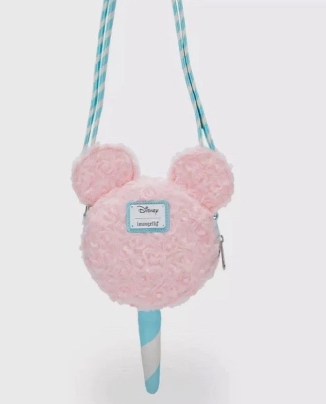Loungefly Crossbody Purse Bag: MINNIE MOUSE COTTON CANDY Figural Pink Blue Fuzzy